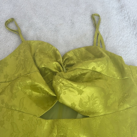 Put Me In a Trance Lime Green Satin Jacquard Cutout Mini Dress - Picture 3 of 13